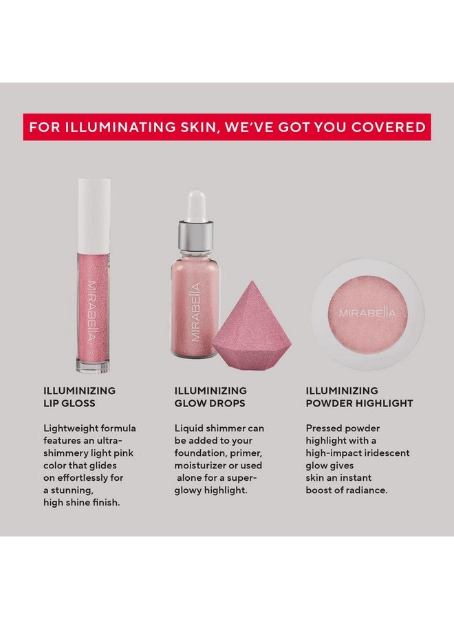 4Piece Makeup Set For Women & Girls Illuminizing Holiday Gift Setmakeup Set Includes Lip Gloss Glow Drops Powder Highlight & Blender Spongetalcfree & Paraben Free Cosmetic Set