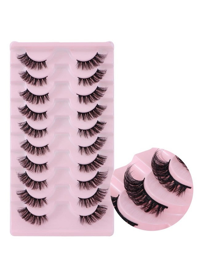 10 Pairs Half Lashes 3D Multilayers Fluffy Cat Eye Lashes Clear Band Natural Look False Eyelashes That Look Like Extensions 15Mm Curl Volume Lashes Reusable (A2)