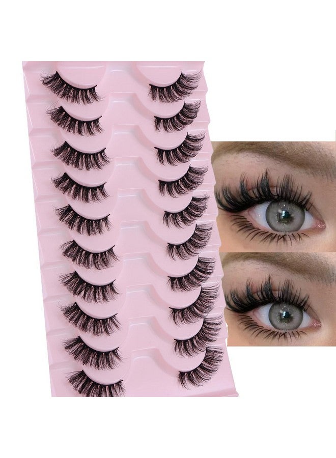 10 Pairs Half Lashes 3D Multilayers Fluffy Cat Eye Lashes Clear Band Natural Look False Eyelashes That Look Like Extensions 15Mm Curl Volume Lashes Reusable (A2)