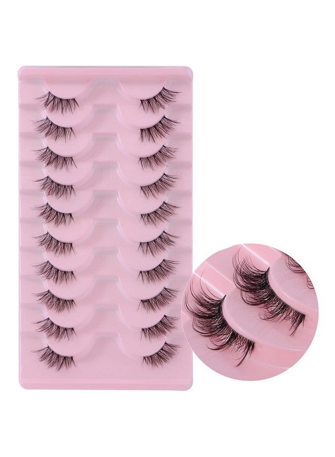 10 Pairs Half Lashes 3D Multilayers Fluffy Cat Eye Lashes Clear Band Natural Look False Eyelashes That Look Like Extensions 15Mm Curl Volume Lashes Reusable (A3)