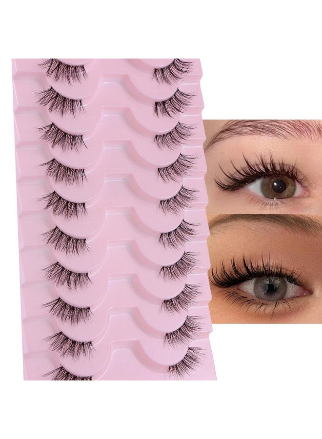 10 Pairs Half Lashes 3D Multilayers Fluffy Cat Eye Lashes Clear Band Natural Look False Eyelashes That Look Like Extensions 15Mm Curl Volume Lashes Reusable (A3)