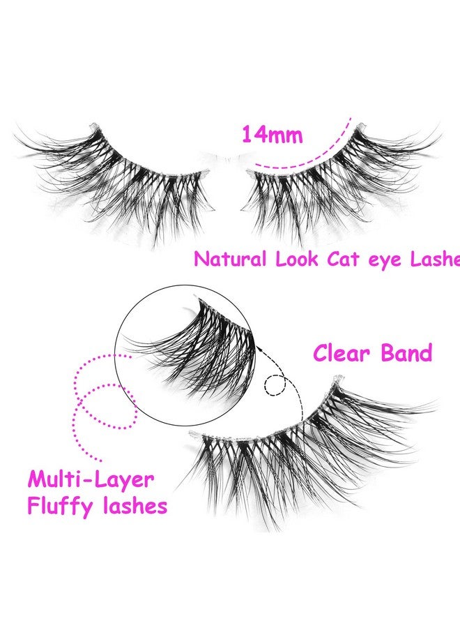 10 Pairs Half Lashes 3D Multilayers Fluffy Cat Eye Lashes Clear Band Natural Look False Eyelashes That Look Like Extensions 15Mm Curl Volume Lashes Reusable (A3)