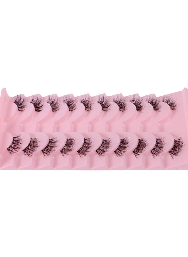 10 Pairs Half Lashes 3D Multilayers Fluffy Cat Eye Lashes Clear Band Natural Look False Eyelashes That Look Like Extensions 15Mm Curl Volume Lashes Reusable (A3)