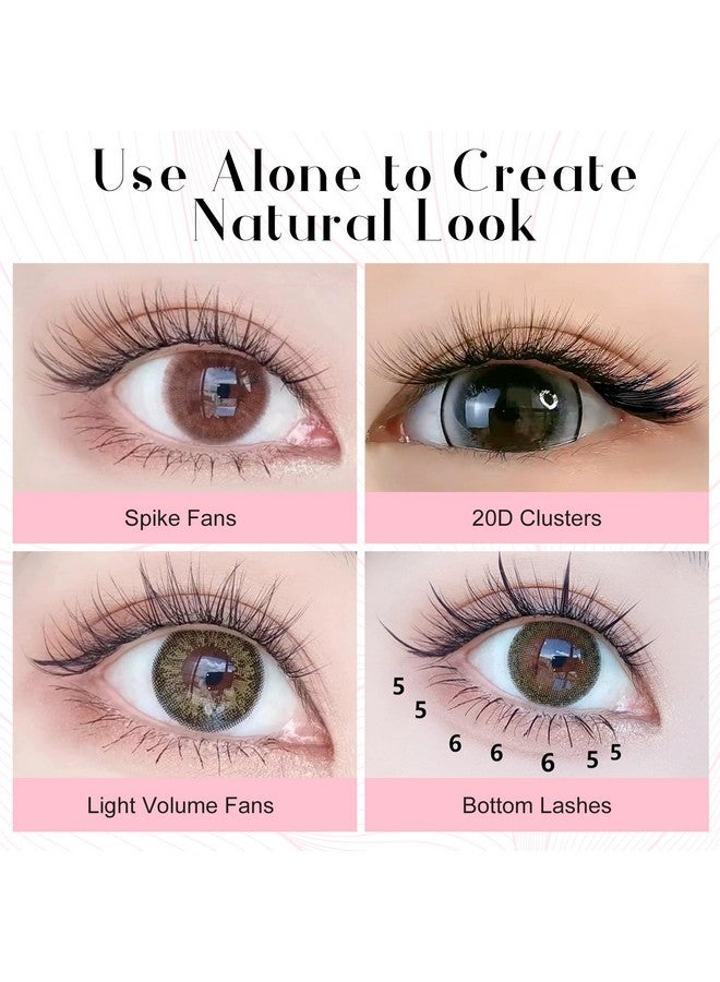 Lash Clusters Individual Lashes Multitype Mixed Diy Lash Extensions With Bottom Lashes 7D Spike Fans Light Volume Fans 20D Cluster Lashes For Self Application At Home