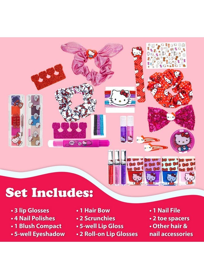 Hello Kittytownley Girl Train Case Cosmetic Makeup Set Includes Lip Gloss Eye Shimmer Nail Polish Hair Accessories & More For Girls Ages 3+ Perfect For Parties & Makeovers