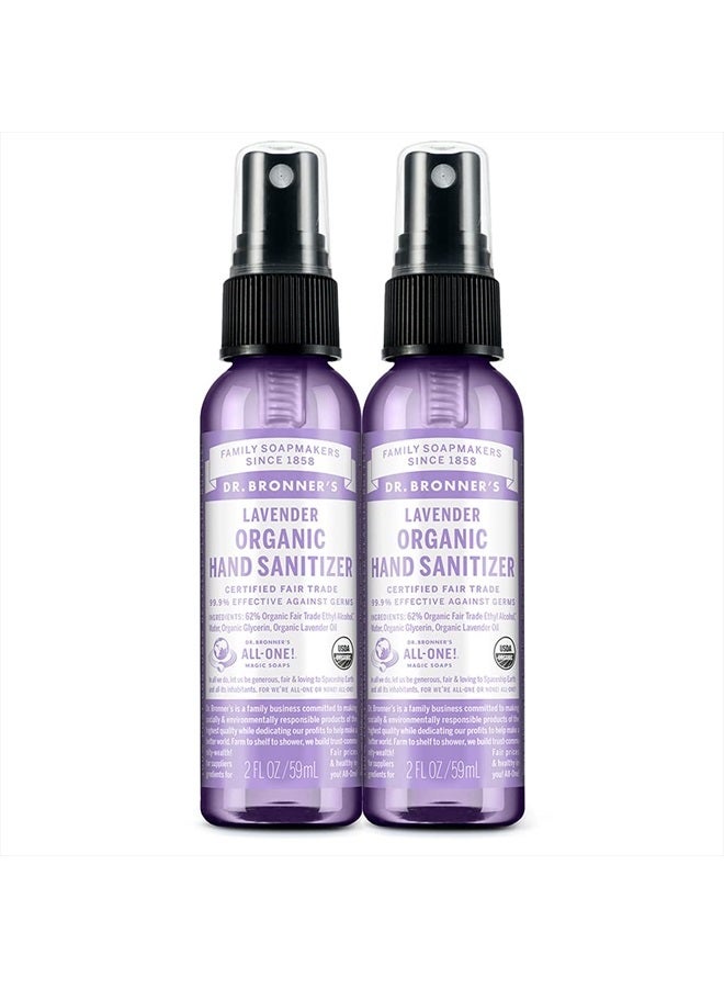 Organic Hand Sanitizer Spray (Lavender, 2 Ounce, 2-Pack) - Simple and Effective Formula, Cleanses & Sanitizes, No Harsh Chemicals, Moisturizes and Cleans Hands