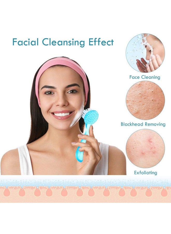 3 Pieces Facial Cleansing Brush Acrylic Handle Face Scrubbers Soft Bristle Exfoliator Cleaner Brush Scrub Exfoliating Facial Brush For Face Care Makeup Skincare Removal (Pink Purple Blue)