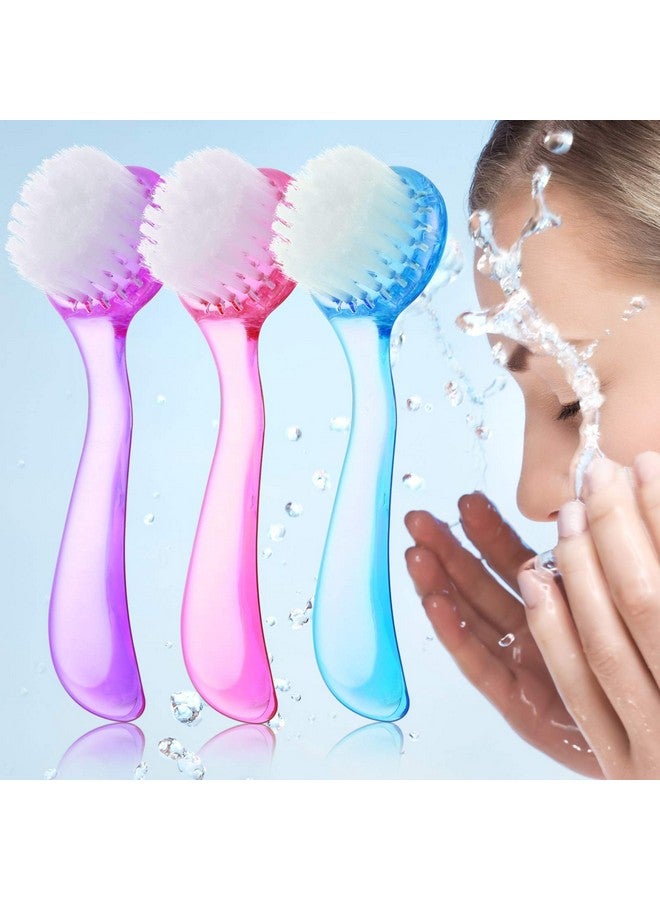 3 Pieces Facial Cleansing Brush Acrylic Handle Face Scrubbers Soft Bristle Exfoliator Cleaner Brush Scrub Exfoliating Facial Brush For Face Care Makeup Skincare Removal (Pink Purple Blue)