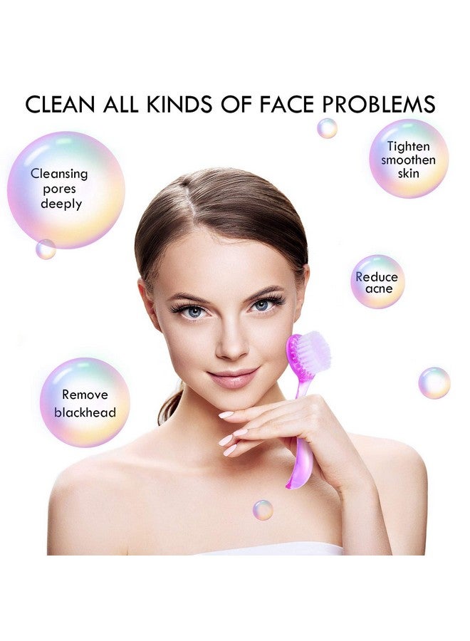 3 Pieces Facial Cleansing Brush Acrylic Handle Face Scrubbers Soft Bristle Exfoliator Cleaner Brush Scrub Exfoliating Facial Brush For Face Care Makeup Skincare Removal (Pink Purple Blue)