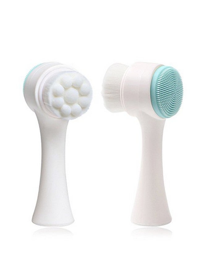 2 In 1 Face Brush Double Sided Facial Cleansing Brush Silicone Cleansing Side And Soft Bristles Washing Face Cleansing And Exfoliating Scrubber To Massage And Scrub Your Skin (White And Blue)