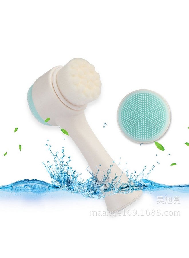 2 In 1 Face Brush Double Sided Facial Cleansing Brush Silicone Cleansing Side And Soft Bristles Washing Face Cleansing And Exfoliating Scrubber To Massage And Scrub Your Skin (White And Blue)