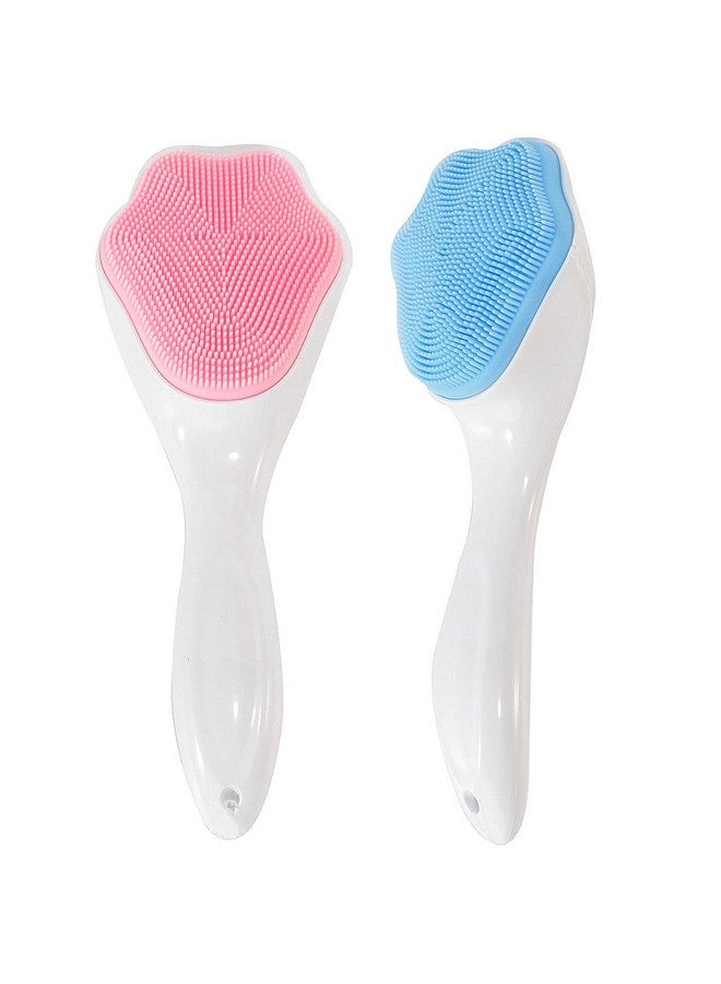 Silicone Face Scrubber Exfoliating Brush Beomeen 2 Pack Manual Handheld Facial Cleansing And Blackhead Scrubber Soft Bristles Waterproof For Face Skincare (Blue Pink)