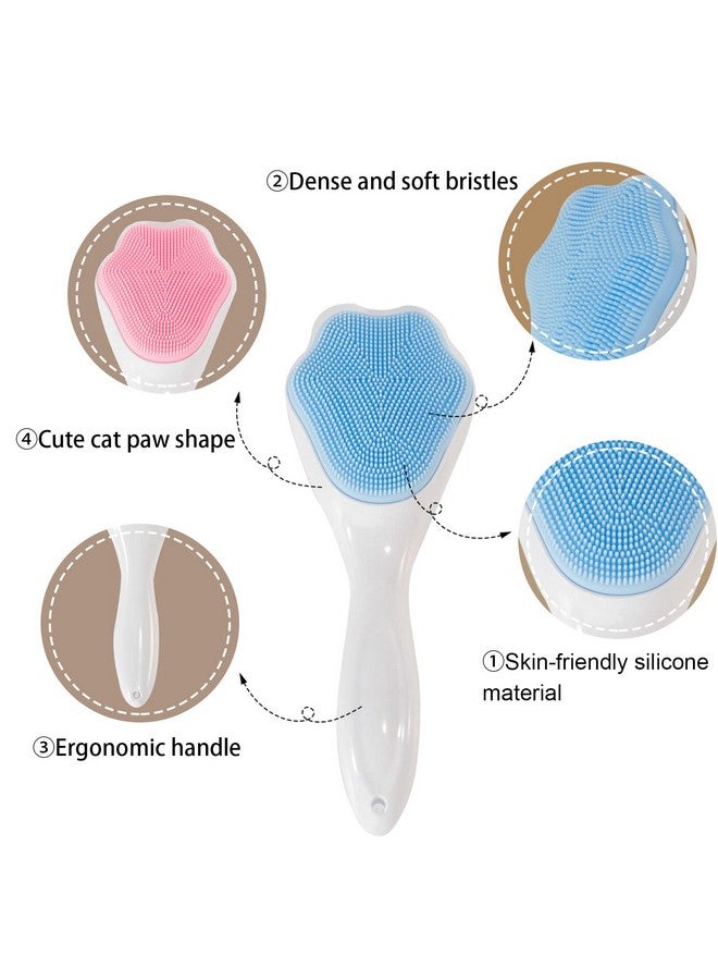 Silicone Face Scrubber Exfoliating Brush Beomeen 2 Pack Manual Handheld Facial Cleansing And Blackhead Scrubber Soft Bristles Waterproof For Face Skincare (Blue Pink)