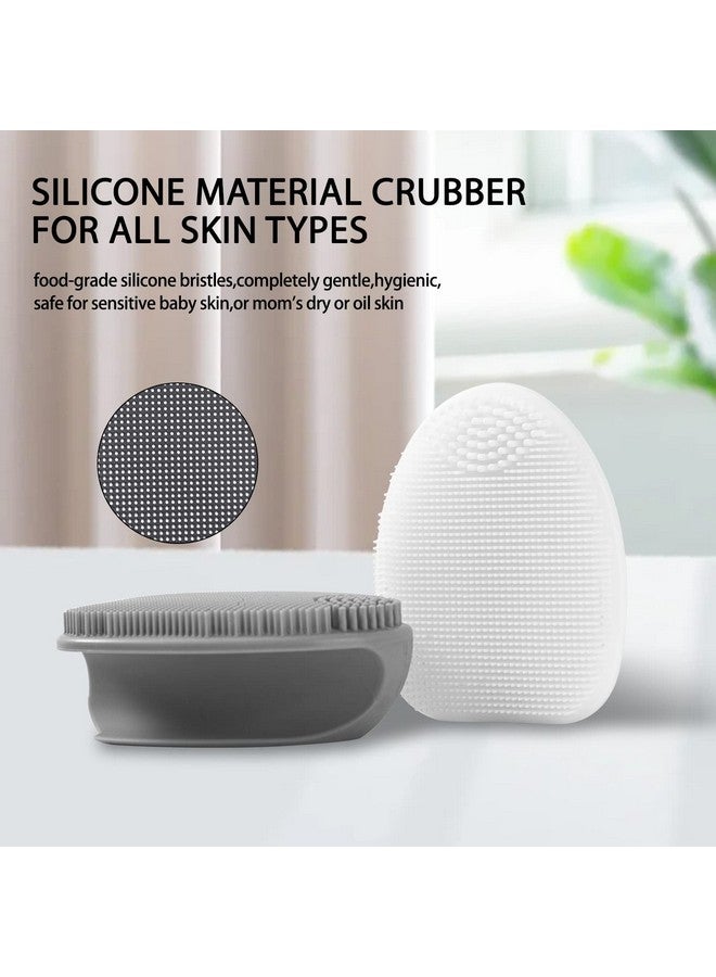 Silicone Face Scrubbersoft Silicone Facial Cleansing Brush Wash Sponge Massage Pore Blackhead Removing Exfoliating Scrub For Sensitive Greasy Dry And All Kinds Of Skin (White+Gray)