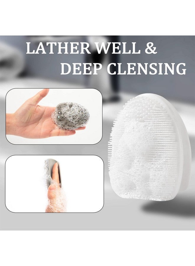 Silicone Face Scrubbersoft Silicone Facial Cleansing Brush Wash Sponge Massage Pore Blackhead Removing Exfoliating Scrub For Sensitive Greasy Dry And All Kinds Of Skin (White+Gray)