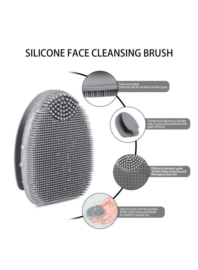 Silicone Face Scrubbersoft Silicone Facial Cleansing Brush Wash Sponge Massage Pore Blackhead Removing Exfoliating Scrub For Sensitive Greasy Dry And All Kinds Of Skin (White+Gray)