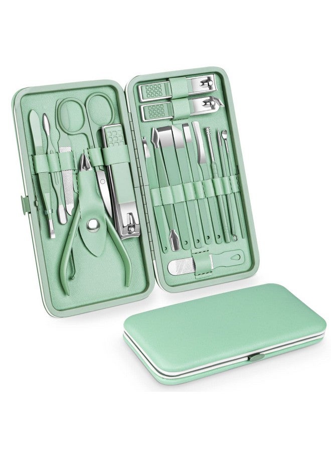 18Pcs Manicure Set Pedicure Nail Clippers Set Travel Hygiene Kit Stainless Steel Professional Cutter Care Set Scissor Tweezers Knife Ear Pick Tools Grooming Kits With Leather Case