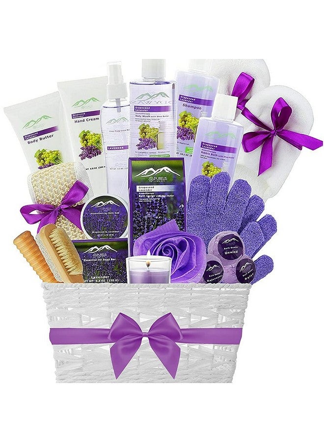 Deluxe Xl Spa Gift Basket With Essential Oils. 20 Piece Luxury Bath & Body Gift Set With Bath Bombs Bubble Bath & More Natural Organic Huge Bath Gift Set For Her Holiday Gift (Grapeseed & Lavender)