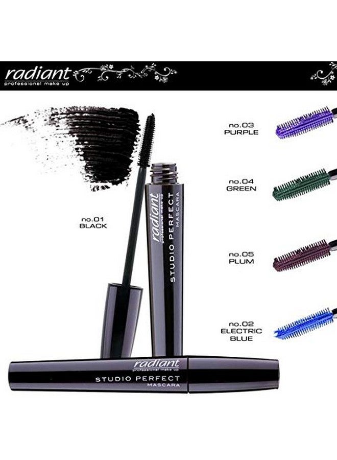 Radiant Professional Studio Perfect Volume Mascara With Silicone Brush & Natural Wax For Healthy Voluminous Lashes Cruelty Free Lash Lengthening 0.30 Ounces Purple (03)