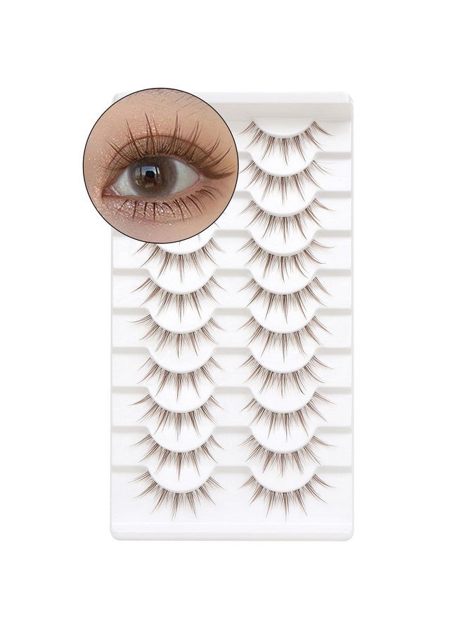 10 Pairs Brown Lashes Clear Band Brown Manga Lashes Japanese Anime Cosplay Brown Eyelashes Asian False Eyelashes Natural Look Like Individual Clusters(A01Brown Manga Lashes 813Mm)