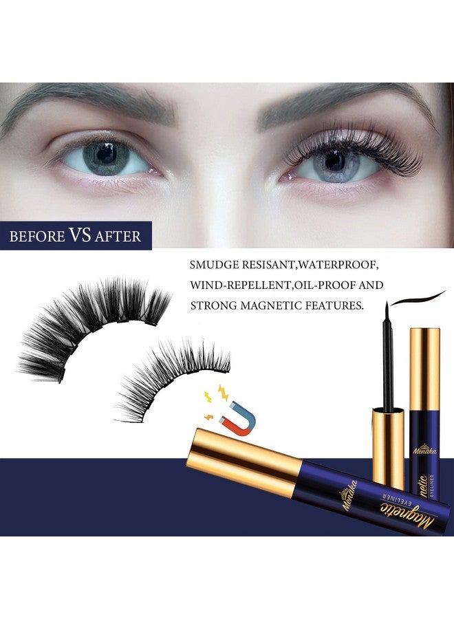 Magnetic Eyelashes Natural Look 10 Pairs 3D Magnetic Lashes Kit With Applicator 4 Tubes Of Magnetic Liner Updated Strongest Waterproof.Reusable Magnet Fake Eyelash.