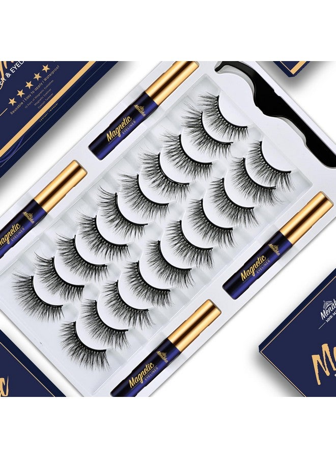 Magnetic Eyelashes Natural Look 10 Pairs 3D Magnetic Lashes Kit With Applicator 4 Tubes Of Magnetic Liner Updated Strongest Waterproof.Reusable Magnet Fake Eyelash.