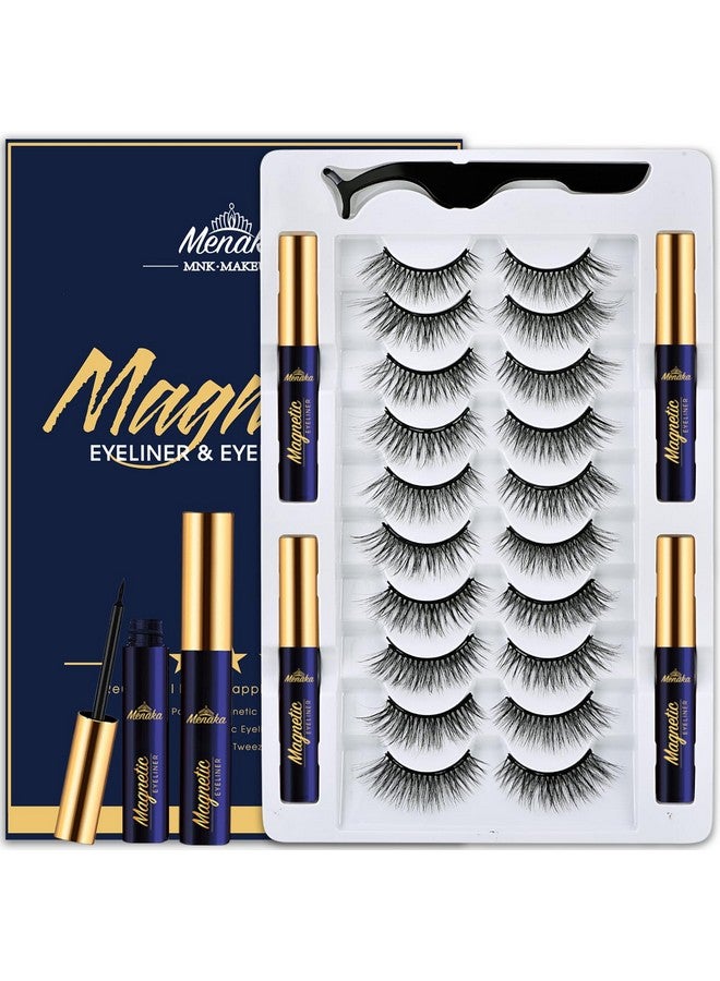 Magnetic Eyelashes Natural Look 10 Pairs 3D Magnetic Lashes Kit With Applicator 4 Tubes Of Magnetic Liner Updated Strongest Waterproof.Reusable Magnet Fake Eyelash.