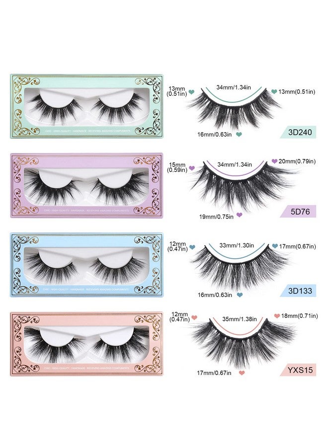 12 Pairs False Eyelashes Fluffy Volume Long Faux Mink Lashes Natural Look 4 Styles Wispy Fake Eyelashes Soft Reusable Eyelashes With Lashes Boxes (12 Pairs 4 Styles)