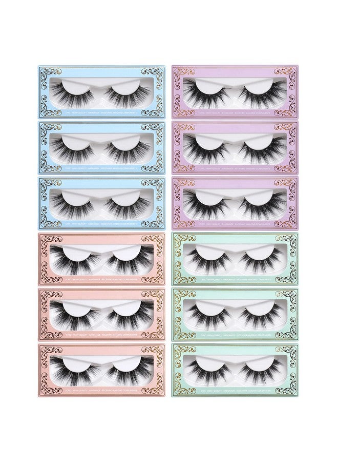 12 Pairs False Eyelashes Fluffy Volume Long Faux Mink Lashes Natural Look 4 Styles Wispy Fake Eyelashes Soft Reusable Eyelashes With Lashes Boxes (12 Pairs 4 Styles)