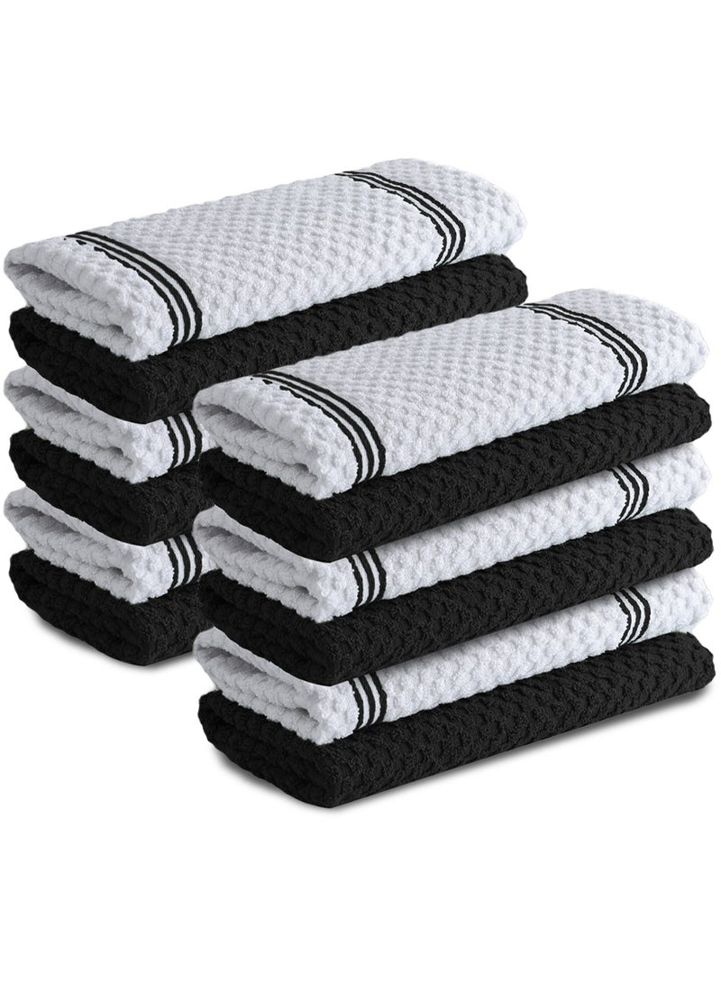 Premium Kitchen Towels – Pack of 12, 100% Cotton 40cm x 70cm Absorbent Dish Towels - 425 GSM Tea Towel, Terry Kitchen Dishcloth Towels- Black Dish Cloth for Household Cleaning by Infinitee Xclusives