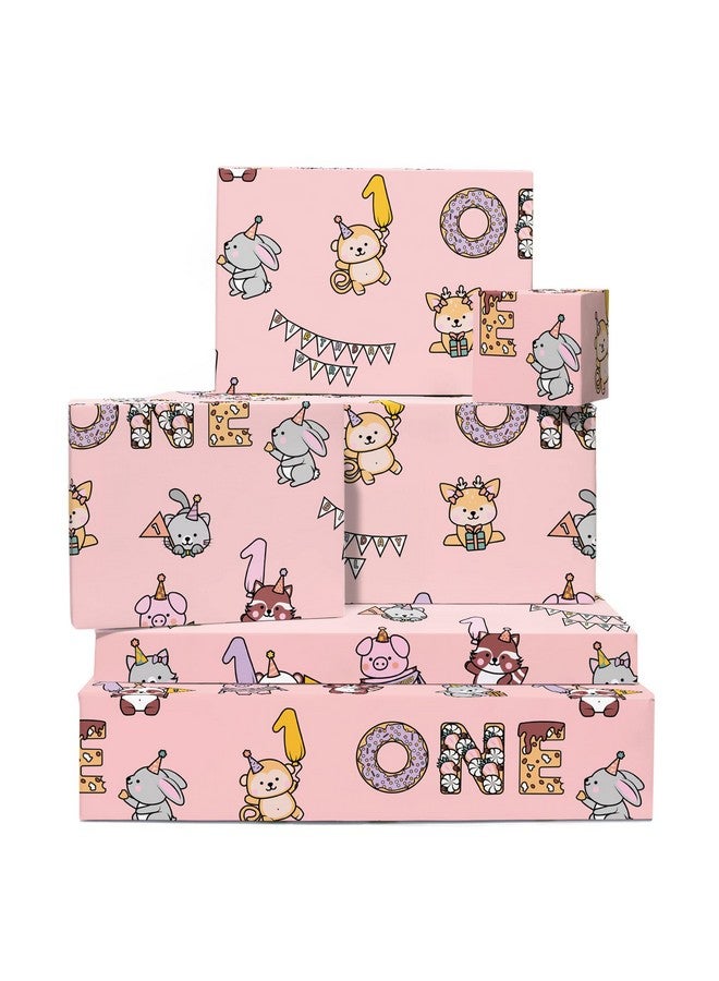 Baby Girl Wrapping Paper 1St Birthday Age One 6 Sheets Pink Gift Wrap Comes With Fun Stickers