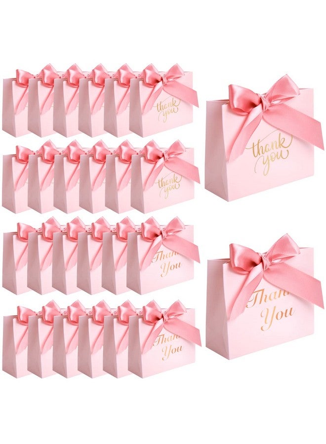24Pcs Small Thank You Gift Bags Mini Party Favor Bags Pink Candy Bags Treat Boxes Paper Gift Bags With Bow Ribbon For Wedding Valentine'S Day Bridal Baby Shower Birthday Party