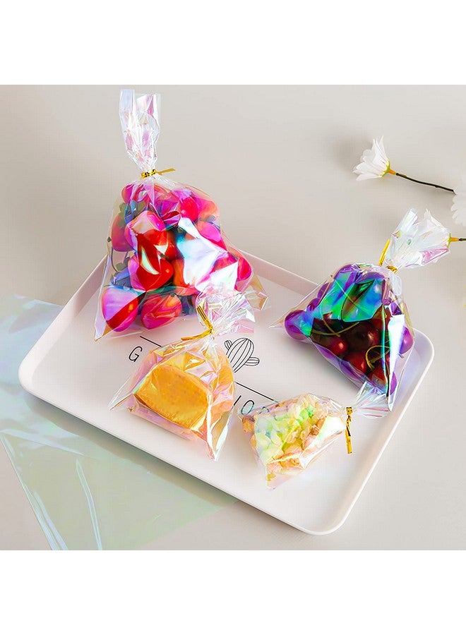 Valentine'S Day Iridescent Holographic Cellophane Treat Bags4X6 Inch Party Favor Cookie Bags With 5 Colors Twist Ties For Baby Showers Weddings Birthday Party100Pcs