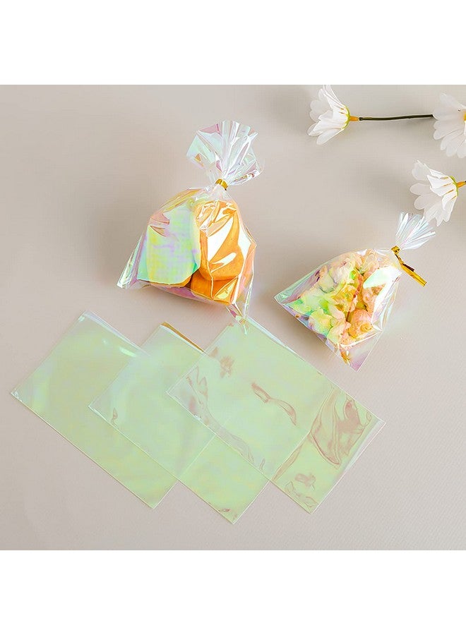 Valentine'S Day Iridescent Holographic Cellophane Treat Bags4X6 Inch Party Favor Cookie Bags With 5 Colors Twist Ties For Baby Showers Weddings Birthday Party100Pcs