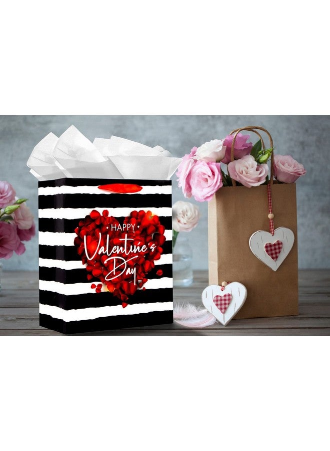 Happy Valentines Day Gift Bag With Handle 13''X10.5''X5.8'' Large Red Rose Gift Bags With Tissue Paper Romantic Valentines Gift Bags For Her Him Girlfriend Boyfriend Wife Husband Women