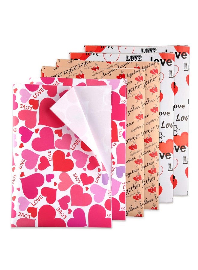 6 Pcs Heart Wrapping Paper Printed Patterned Tissue Valentines Gift Wrap Red Tissue Paper For Gift Wrap Supply(50 * 70Cm)
