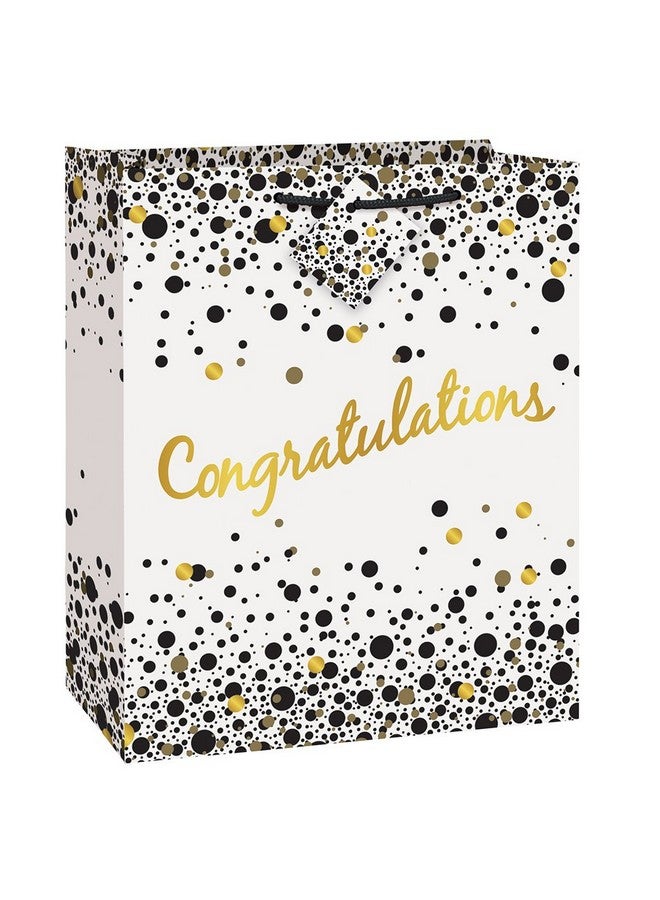Speckled Black & Gold Congratulations Large Gift Bag (1 Ct) Perfect For Graduations Weddings & Milestones