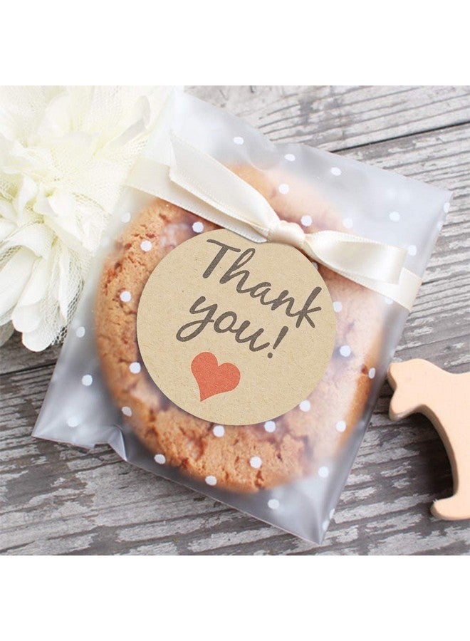 Self Adhesive Cookie Bags Treat Bags Resealable Cellophane Bags White Polka Dot Individual Cookie Bags With Thank You Stickers For Gift Giving (3.9''X3.9'' 100 Pcs)