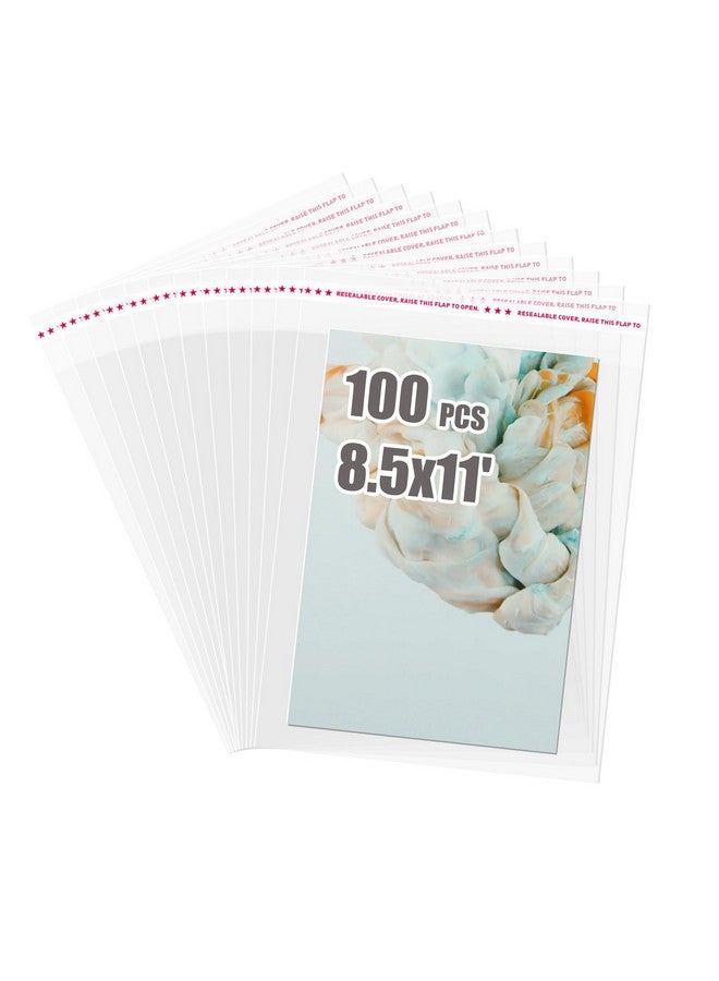 Self Sealing Cellophane Bags 100 Pcs Clear Resealable Sleeves Bags For 8.5X11 Photo Mats (Bag Size Inches For 8.5X11 Mats)