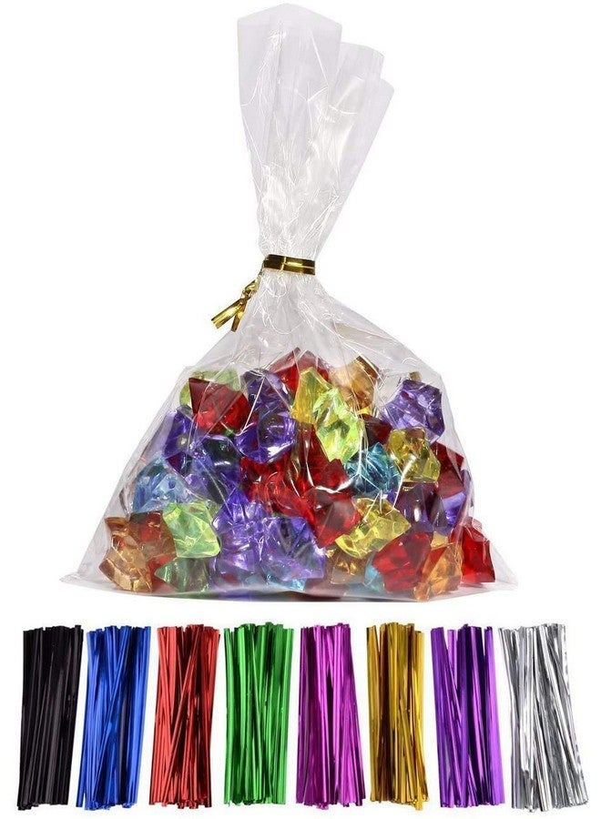 100 Pcs 10 In X 6 In(1.4Mil.) Clear Flat Cello Cellophane Treat Bags Good For Bakery Cookies Candiesdessert With 5 Random Twist Ties!
