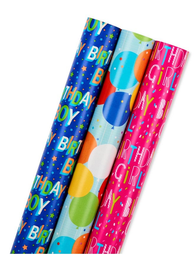 Reversible Birthday Wrapping Paper Stars Polka Dots And Balloons (3 Pack 120 Sq. Ft)