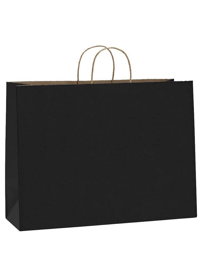 25Pcs 16X6X12 Inches Kraft Paper Bags With Handles Bulk Gift Bags Shopping Bags For Grocery Merchandise Party 100% Recyclable Large Black Paper Bags