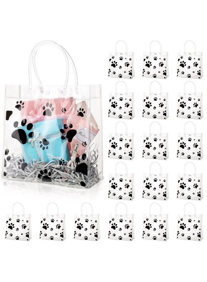 20 Packs Dog Paw Clear Pvc Gift Bags With Handle Reusable Plastic Wrap Tote Bags Transparent Shopping Bags For Puppy Pet Treat Party Favor Birthday Party Wedding 8 X 8 X 3.15 In (Black)