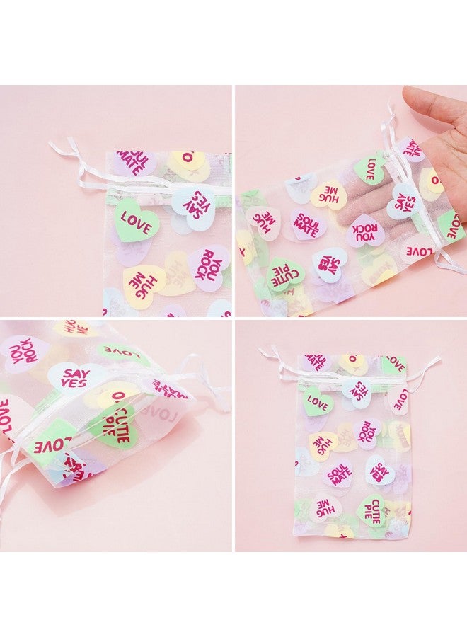 80Pcs Valentine'S Day Organza Bags Drawstring Conversation Heart Sheer Gift Bags Colorful Jewelry Gift Bags Candy Treat Bags For Wedding Anniversary Party Favor Supplies
