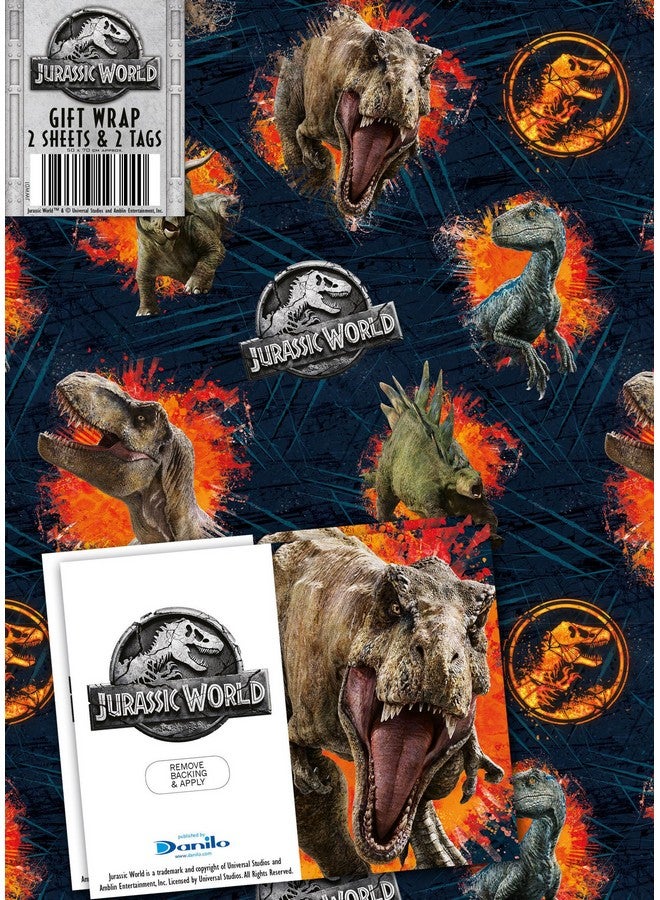 Jurassic Park Wrapping Paper And Gift Tags 2 Sheets And 2 Gift Tags