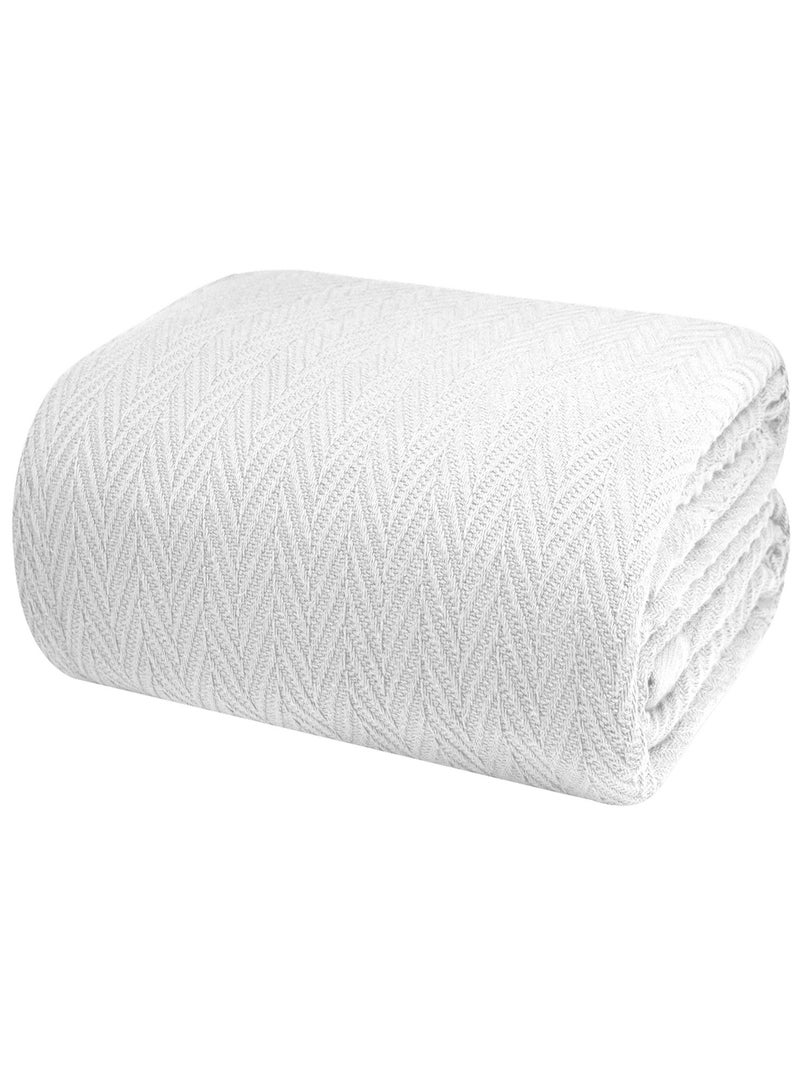 Luxurious Thermal Cotton Blanket White King – Herringbone 405 GSM 270cm x 230cm 100% Long Staple Throw Cotton Blankets for All Seasons – Soft Blanket for Bed by Infinitee Xclusives