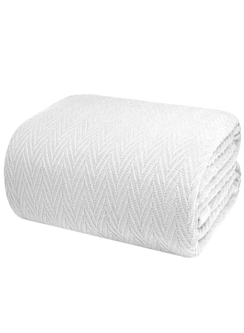 Luxurious Thermal Cotton Blanket White Queen – Herringbone 405 GSM 230cm x 230cm 100% Long Staple Throw Cotton Blankets for All Seasons – Soft Blanket for Bed by Infinitee Xclusives