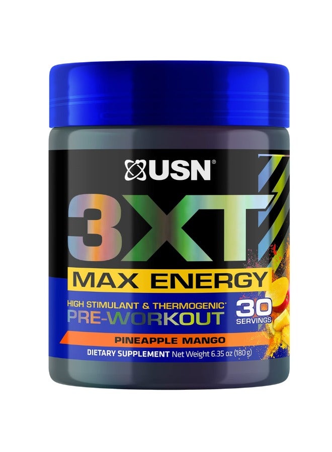 3XT Max Energy High Stimulant And Thermogenic Pre-Workout Pineapple Mango Flavour,30Servings