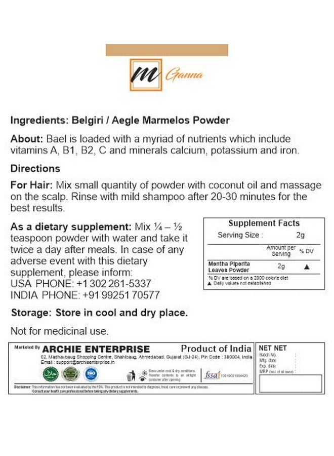 100% Natural Belgiri Aegle Marmelos Bael Phal Dry Bel Wood Apple Powder For Healthy Hair And Skin 227 Gms0.5 Lbs