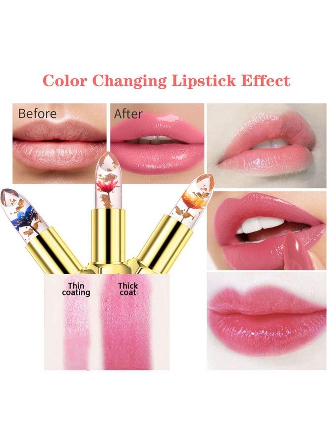 3Pcs Jelly Clear Crystal Flower Lipstick Set Magic Ph Temperature Color Changing Lipstick Lip Gloss Natural Moisturizing Lip Balm Korean Labiales Magicos Lip Gloss Lip Tinted Stain Makeup